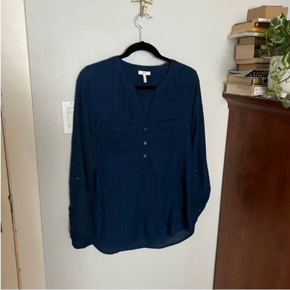 Joie Indigo Blue Roll Tab Popover Top - Picture 1 of 8